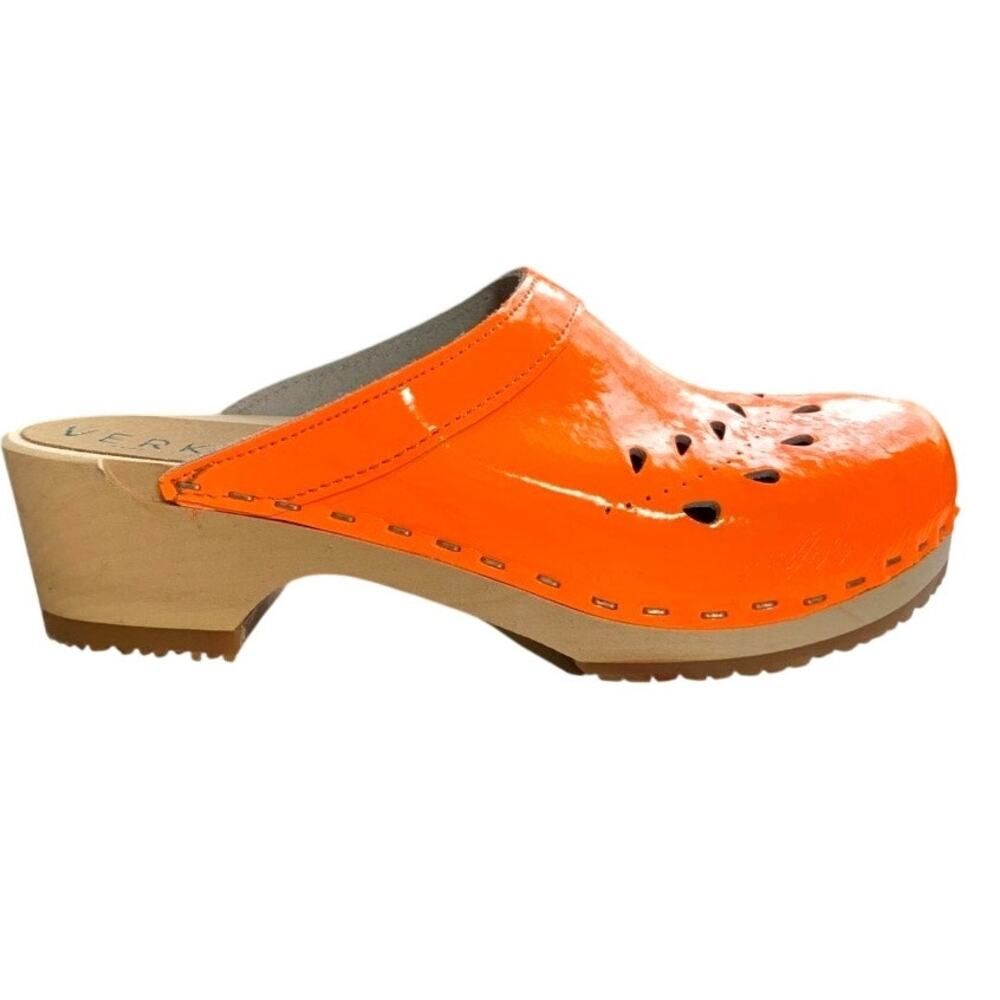 NEW Verka Swedish Clogs Neon Orange Patent Leather Size EU 37 /US 6 - 6.5 - Picture 2 of 7